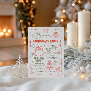 Retro Doodle Christmas Party Invitation