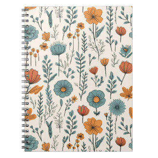Retro Doodle Flowers Botanical Floral Patterns Notebook
