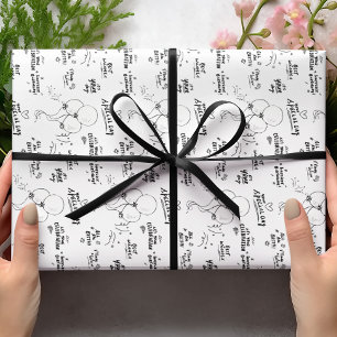 Retro Doodle Modern Balloon Happy Birthday Wrapping Paper