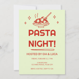 Retro Doodle Pasta Night Dinner Party Invitation