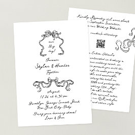 Retro Doodle Ribbon All in One Rsvp Detail Wedding Invitation