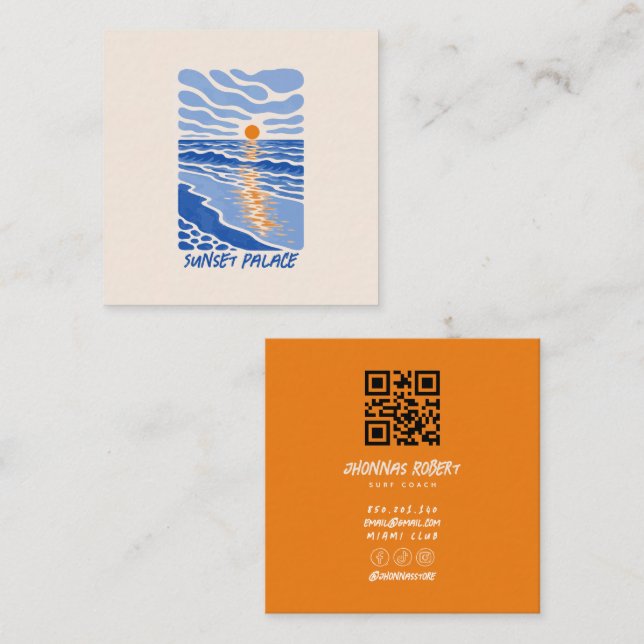 retro doodle sea business cards (Front/Back)