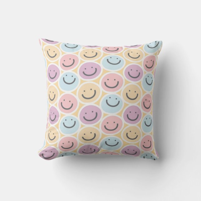 Retro Doodle Smile Emoji Cushion (Front)