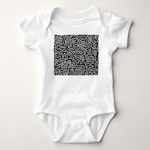 Retro Doodle Wavy Lines: Monochrome Baby Bodysuit