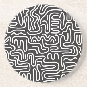 Retro Doodle Wavy Lines: Monochrome Coaster