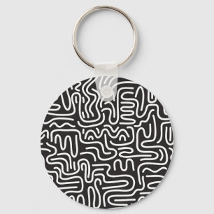 Retro Doodle Wavy Lines: Monochrome Key Ring