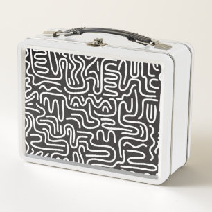 Retro Doodle Wavy Lines: Monochrome Metal Lunch Box