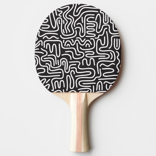 Retro Doodle Wavy Lines: Monochrome Ping Pong Paddle (Front)