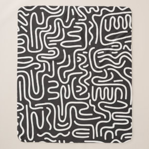 Retro Doodle Wavy Lines: Monochrome Sherpa Blanket