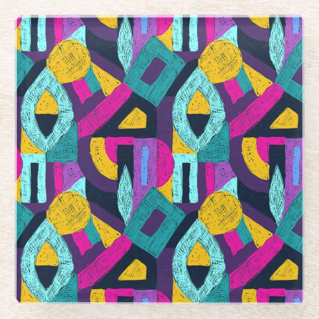 Retro doodles: geometric pop art. glass coaster (Front)