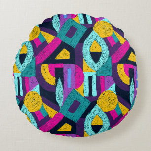 Retro doodles: geometric pop art. round cushion