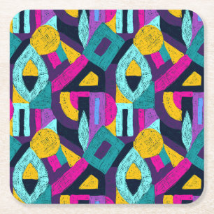 Retro doodles: geometric pop art. square paper coaster