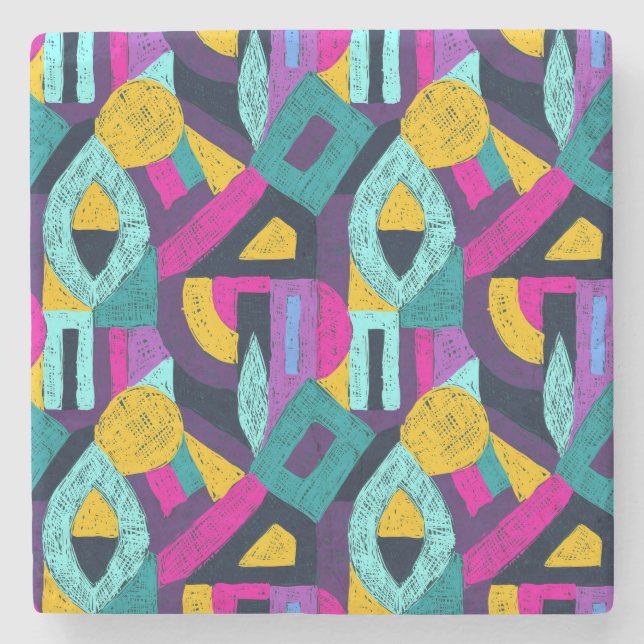 Retro doodles: geometric pop art. stone coaster (Front)