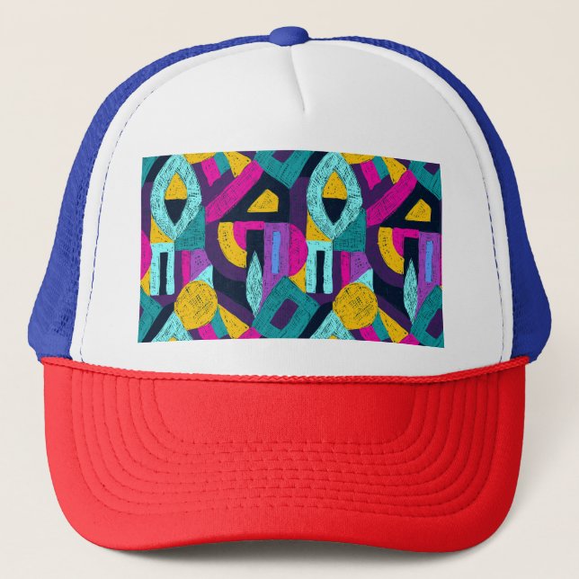 Retro doodles: geometric pop art. trucker hat (Front)