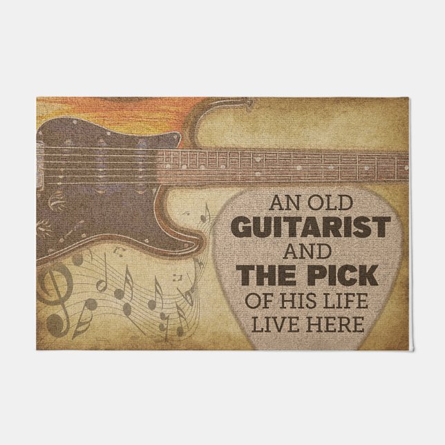 Retro Doormat, Guitarist Mat, Gift For Guitarist Doormat (Front)