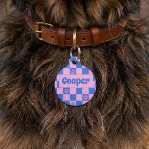 Retro Dopamine Pink Blue Personalized Pet ID Tag