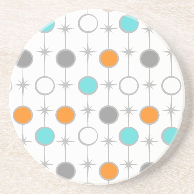 Retro Dots and Starbursts Sandstone Coaster (Front)
