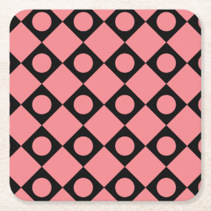 Retro Dots Black Square Paper Coaster