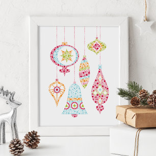 Retro Dots Christmas Ornaments Wall Art