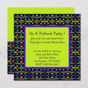 Retro Dots Pattern Purple Yellow Orange Potluck Invitation