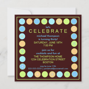 Retro Dots & Stars Birthday Party Invitation