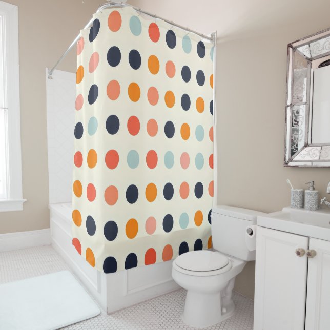 Retro Dotted Pattern Shower Curtain (In Situ)