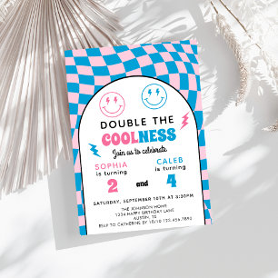 Retro Double Celebration Boy Girl Joint Birthday Invitation