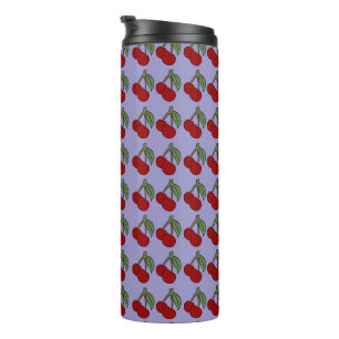 Retro Double Cherry Pattern - Lavender Purple Aest Thermal Tumbler