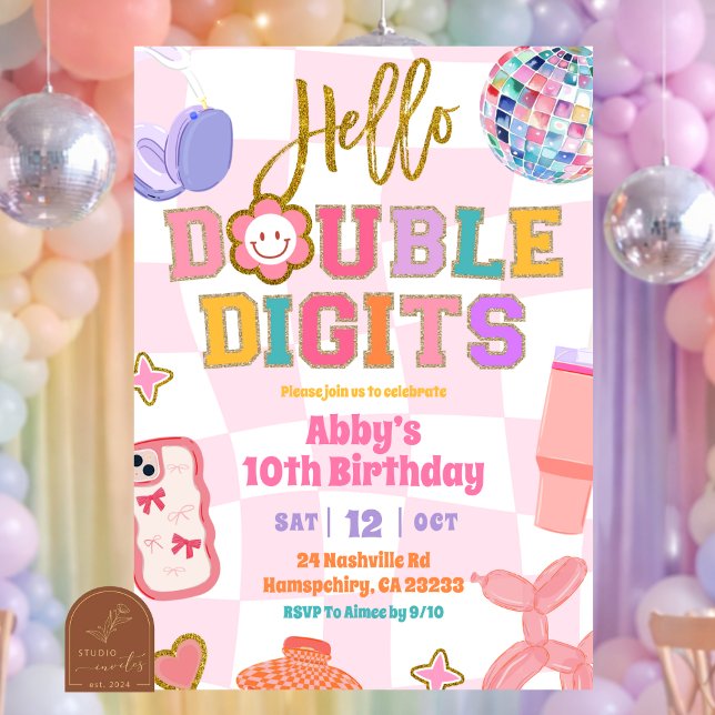 Retro Double Digits Patch Party Birthday Invitation (Creator Uploaded)