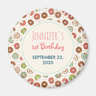Retro Doughnut Pattern Cute Colourful Save the Dat Magnet