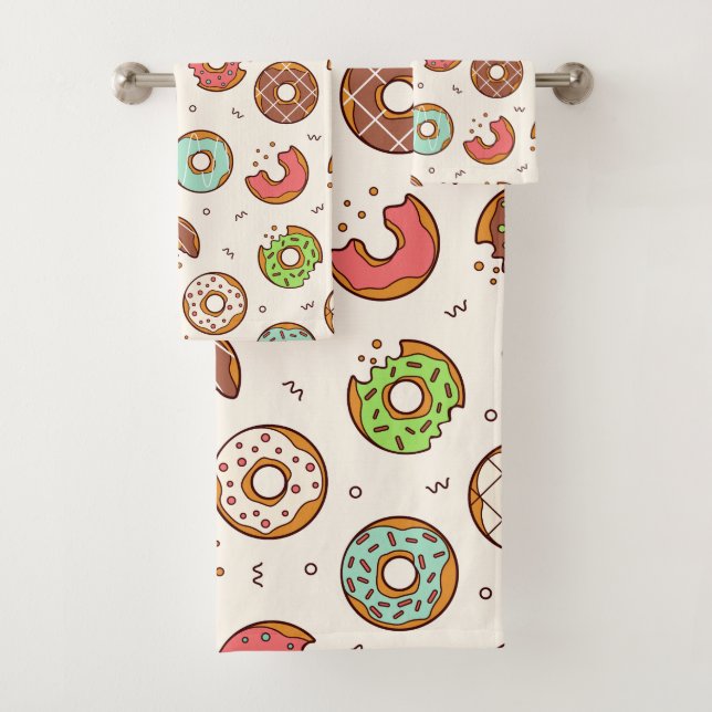 Retro Doughnut Pattern Cute Colourful Style Bath Towel Set (Insitu)