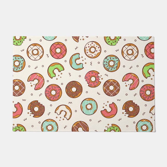 Retro Doughnut Pattern Cute Colourful Style Doormat (Front)