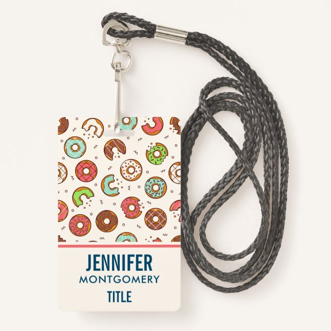 Retro Doughnut Pattern Cute Colourful Style ID Badge (Front with Lanyard)