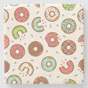 Retro Doughnut Pattern Cute Colourful Style Stone Coaster