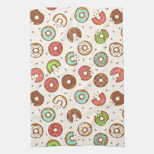 Retro Doughnut Pattern Cute Colourful Style Tea Towel