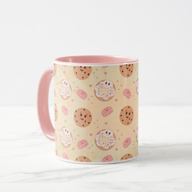 Retro Doughnuts & Cookies Pattern Mug (Front Left)