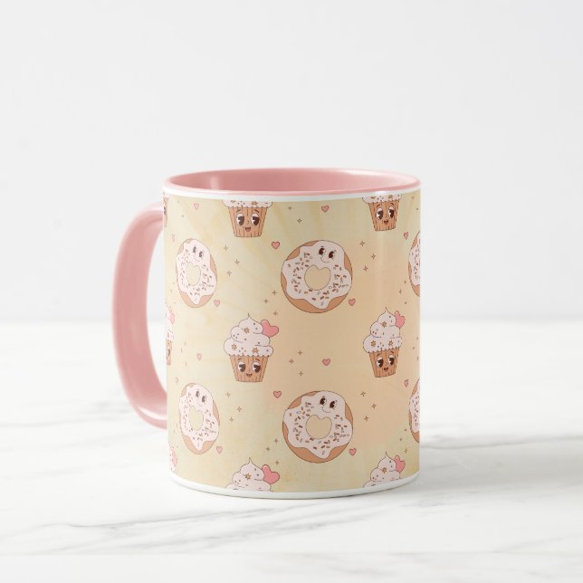 Retro Doughnuts & Cupcakes Pattern Mug (Front Left)