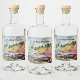 Retro Drag Racing Watercolor Art Print Liquor Bottle Label