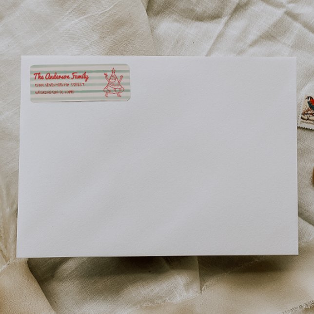 Retro Drawn Green Red Funny Christmas Tree Address (Creator Uploaded)