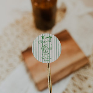 Retro Drawn Green Stripes Santa Claus Christmas Classic Round Sticker