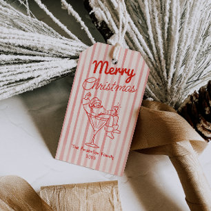 Retro Drawn Red Stripes Santa Claus Christmas Gift Tags