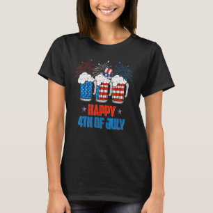 Retro Drinking Beer Patriotic Happy 4th Of July T-Shirt