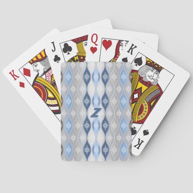 Retro Dripping Baubles - Silvery Grey, Blue - M Playing Cards (Back)