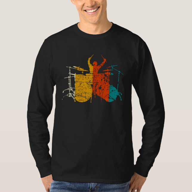 Retro Drum Player For Drummers and Percussion T-Shirt (Front)