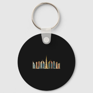 Retro dubai skyline burj khalifa uae travel key ring