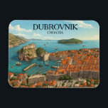 Retro Dubrovnik Croatia Adria Coast Panorama View Magnet<br><div class="desc">Step into the golden age of travel with this exquisite vintage-style illustration of Dubrovnik, Croatia. This vintage style artwork on a magnet captures a stunning aerial view of the iconic Old Town, featuring the terracotta rooftops, the historic Old Port, and the imposing Fort Lovrijenac standing guard over the turquoise Adriatic...</div>