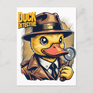 Retro Duck Detective on Yellow Faded Lines Postcar Postcard