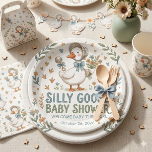 Retro Duck & Gosling Baby Shower  Paper Plate