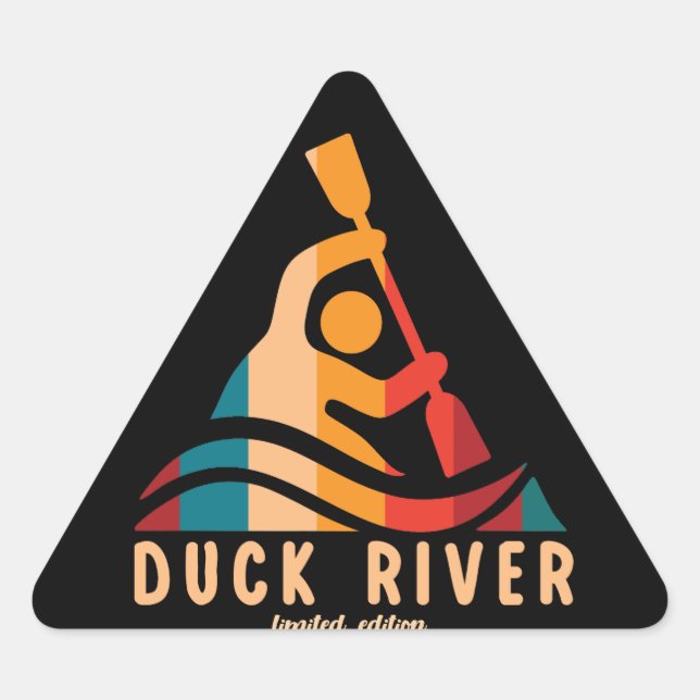 Retro Duck River Kayaking Triangle Sticker (Front)