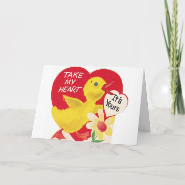 Retro Duck Valentine's Day Greeting Card (Front)